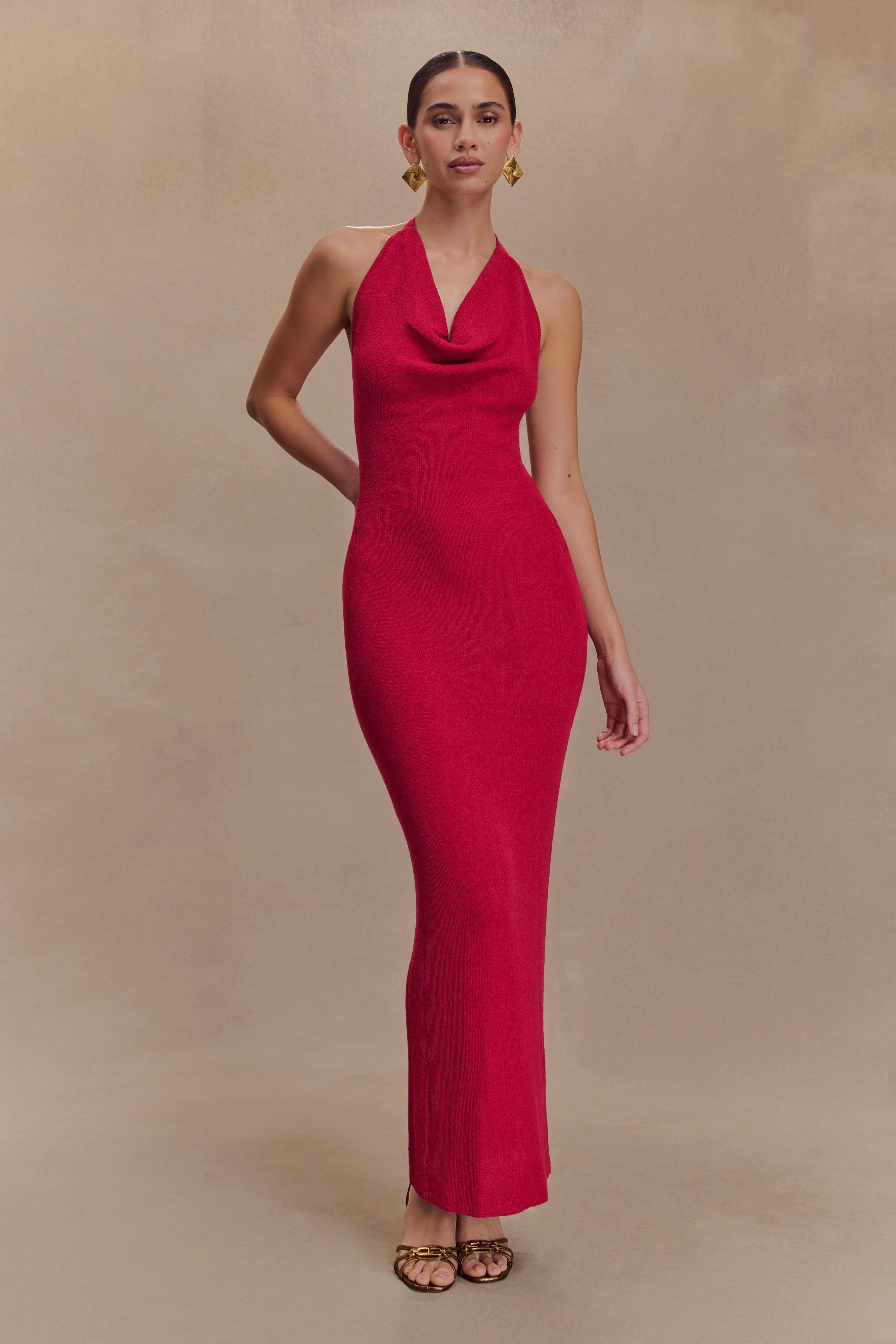 Ayella Cowl Knit Maxi Dress Raspberry