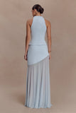 Portia Scuba And Mesh Maxi Skirt Pale Blue