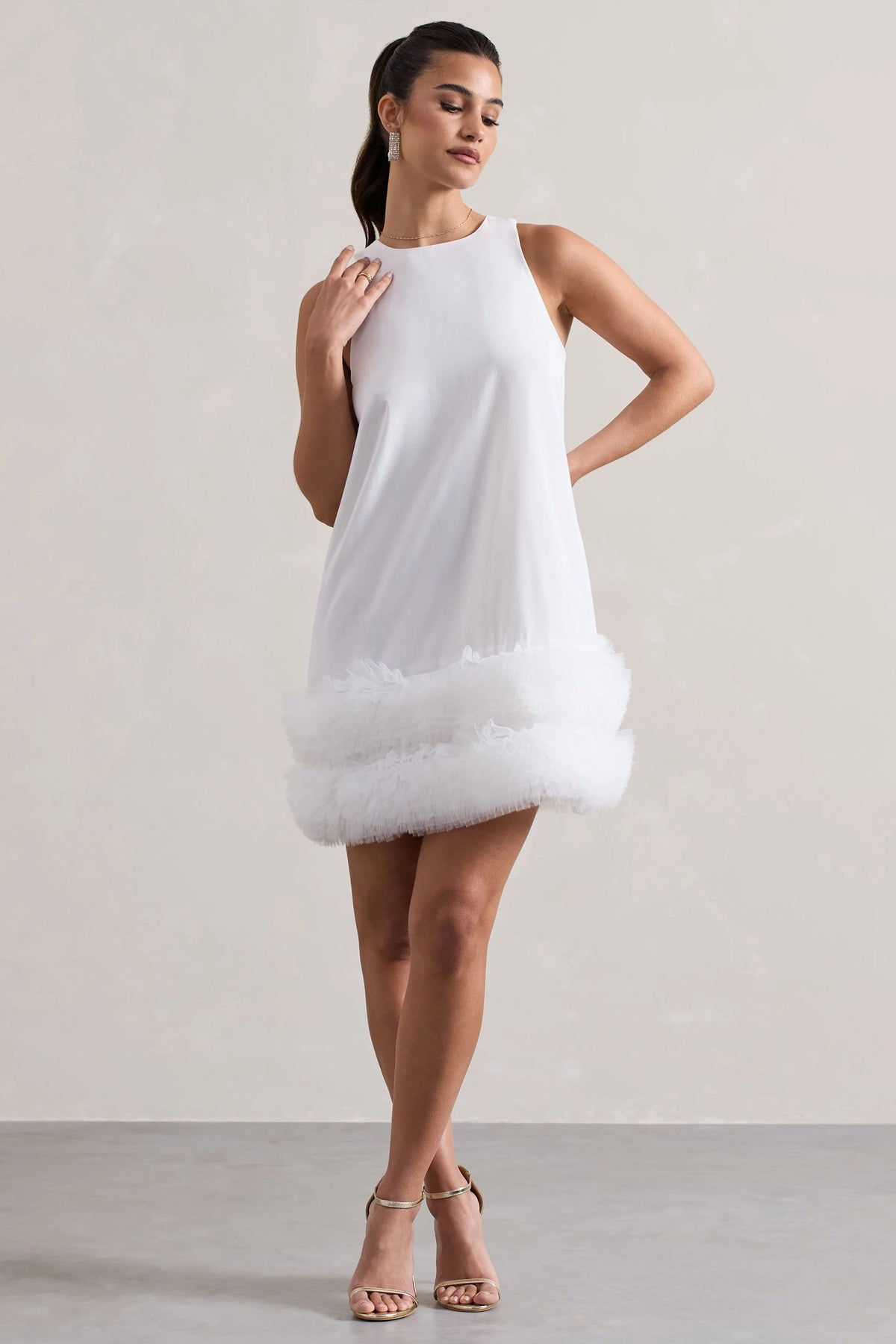 Raise A Glass White A Line Mini Dress With Tulle Hem