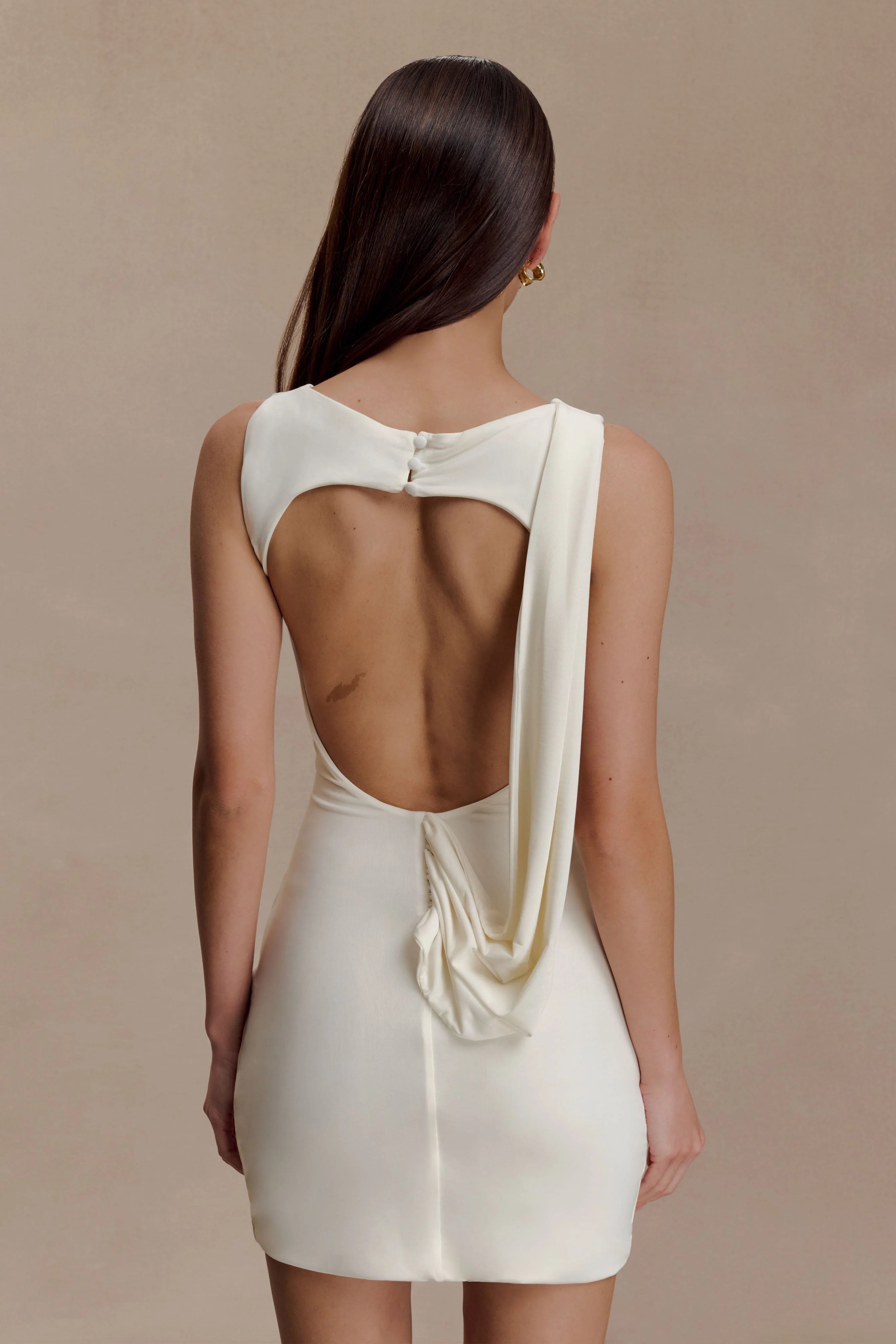 Henley Slinky Drape Mini Dress Ivory