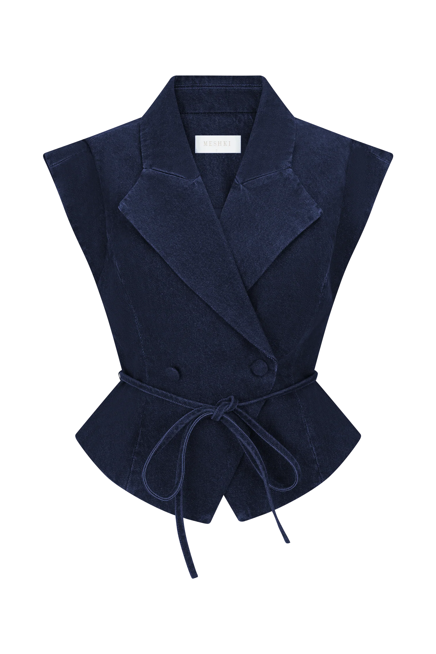 Charley Structured Tie Denim Top Indigo Blue