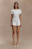 Anne Short Sleeve Satin Top White