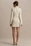 Blossoming Nude Plunge Neck Tailored Mini Dress With Pleating