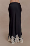 Nina Satin And Lace Maxi Skirt Black Ivory