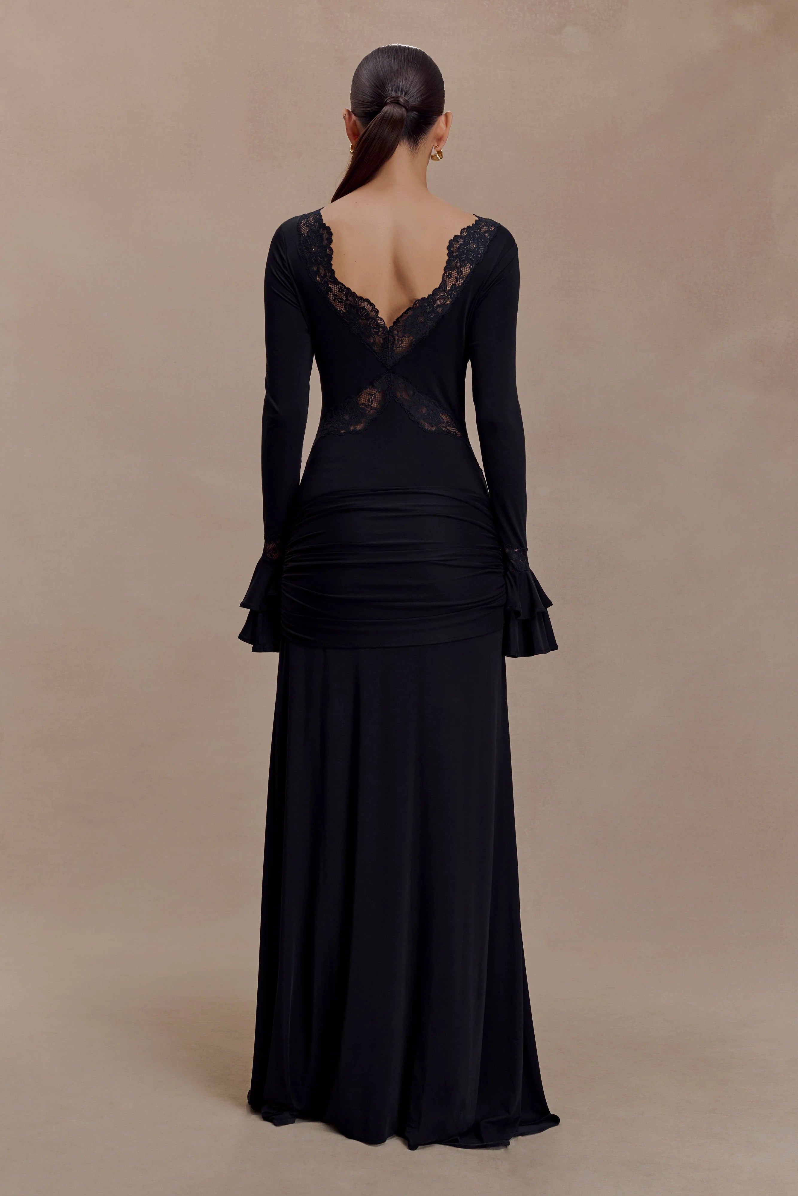 Electra Slinky Lace Maxi Dress Black
