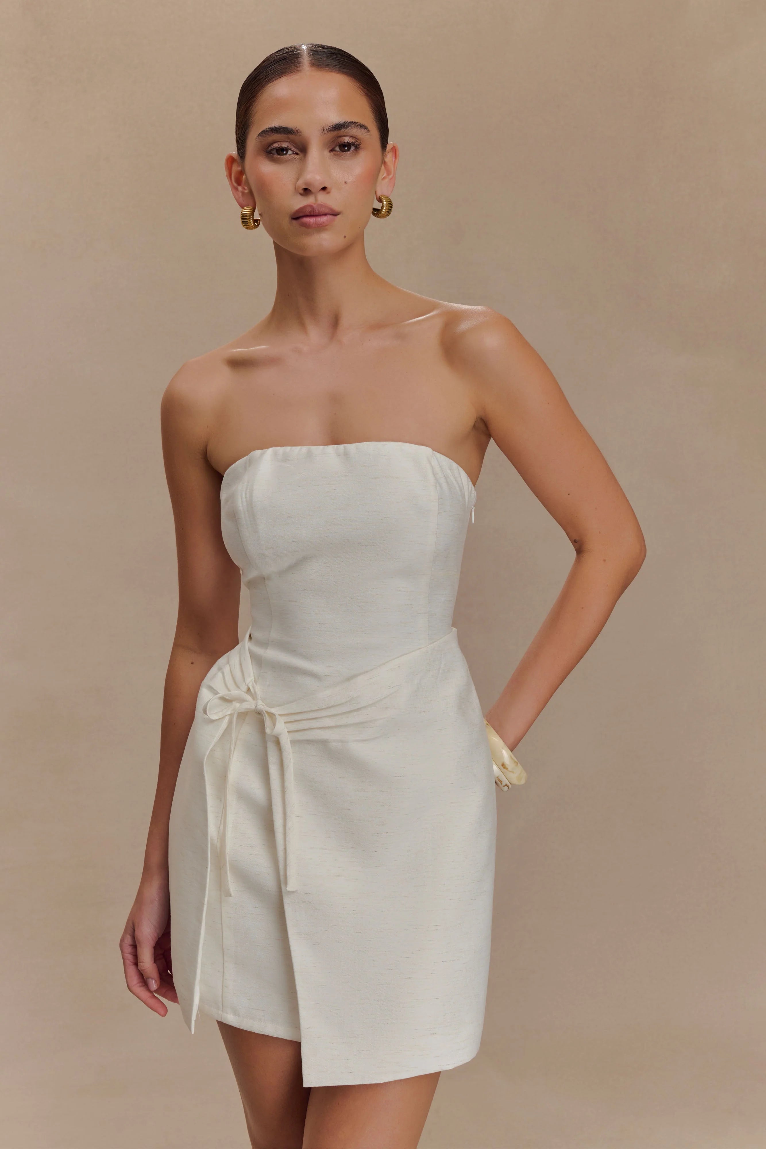 Steph Strapless Linen Mini Dress White