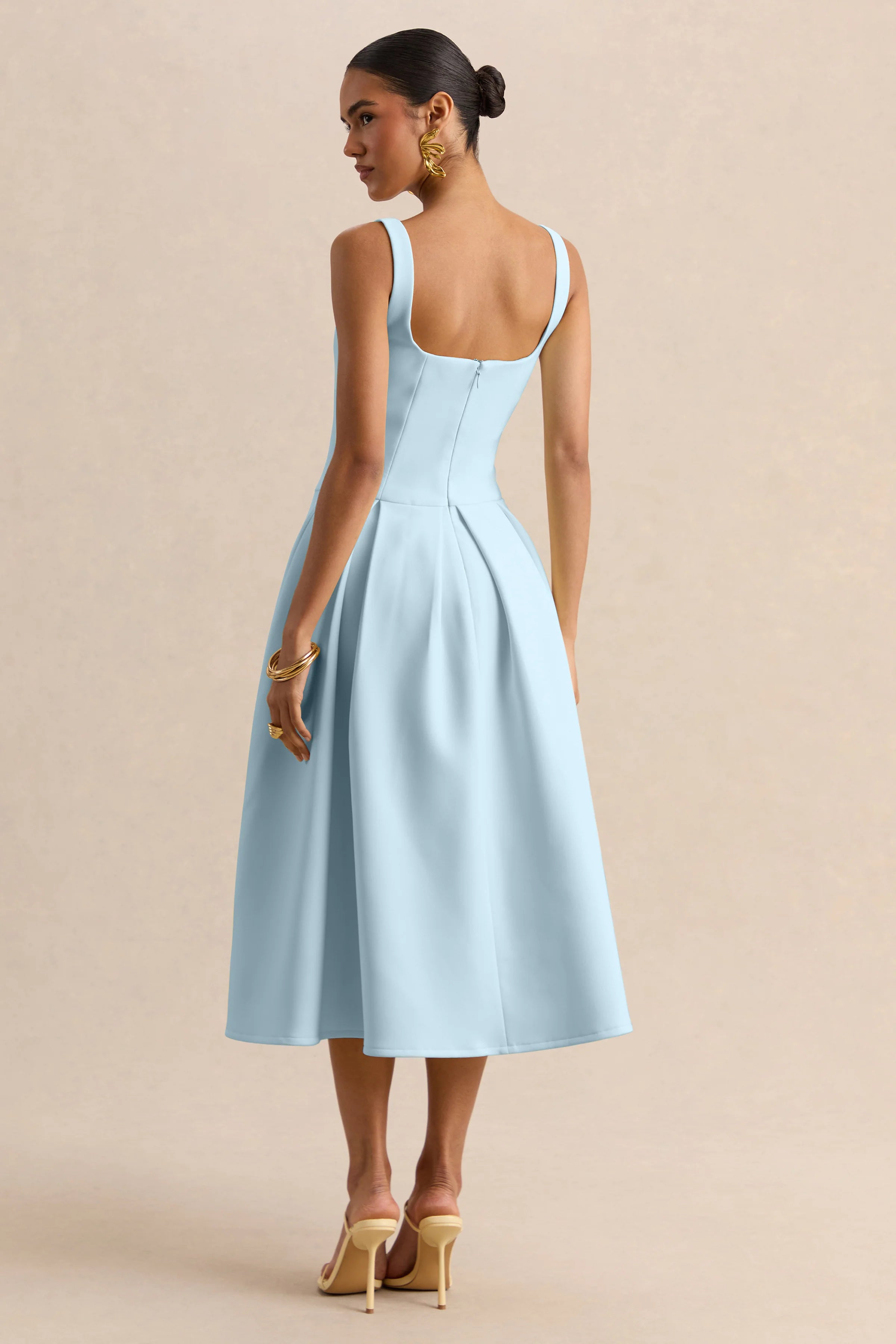 Greta Powder Blue Sweetheart Neck Midi Dress