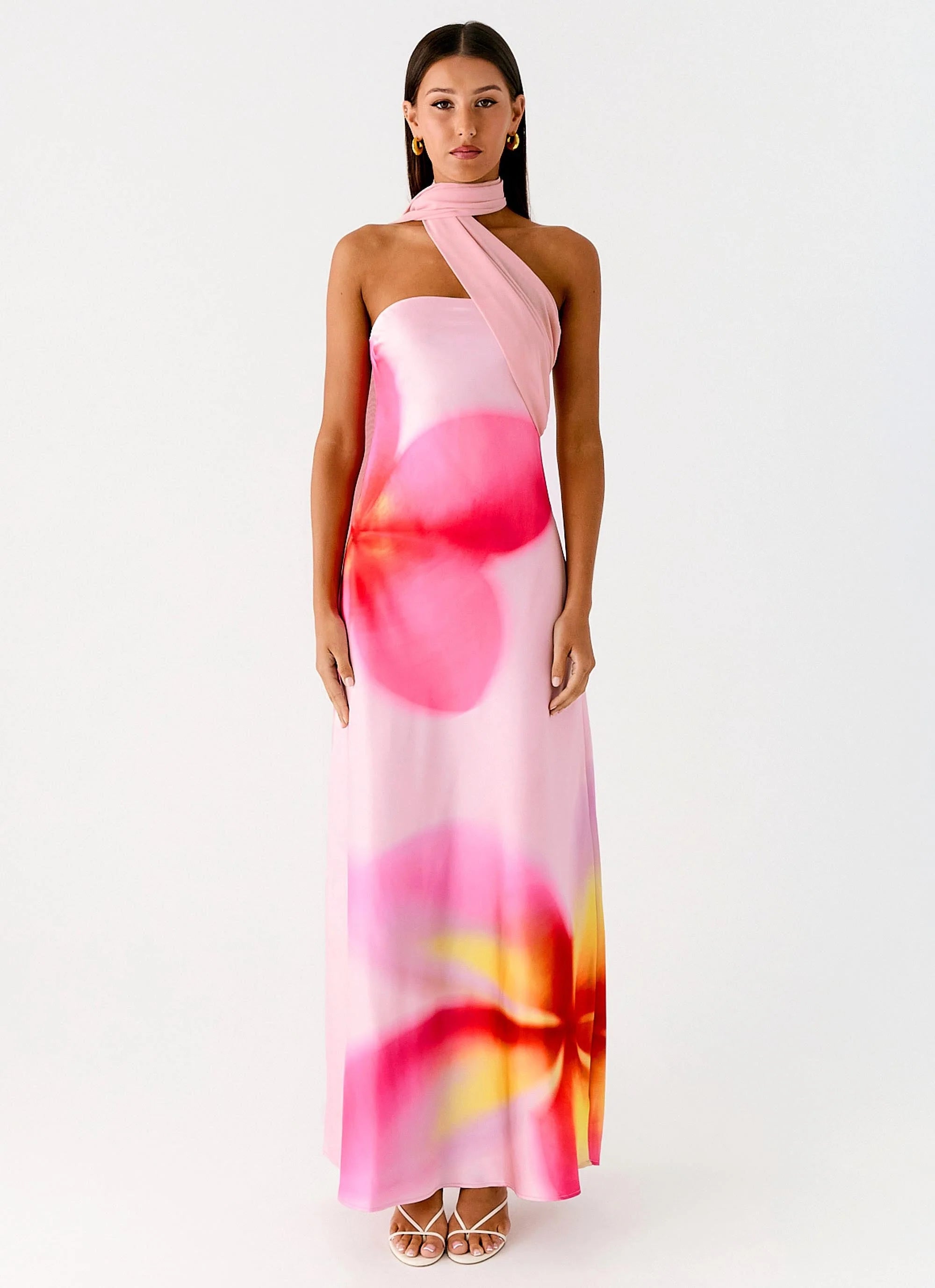 Isa Scarf Satin Maxi Dress Frangipani Pink