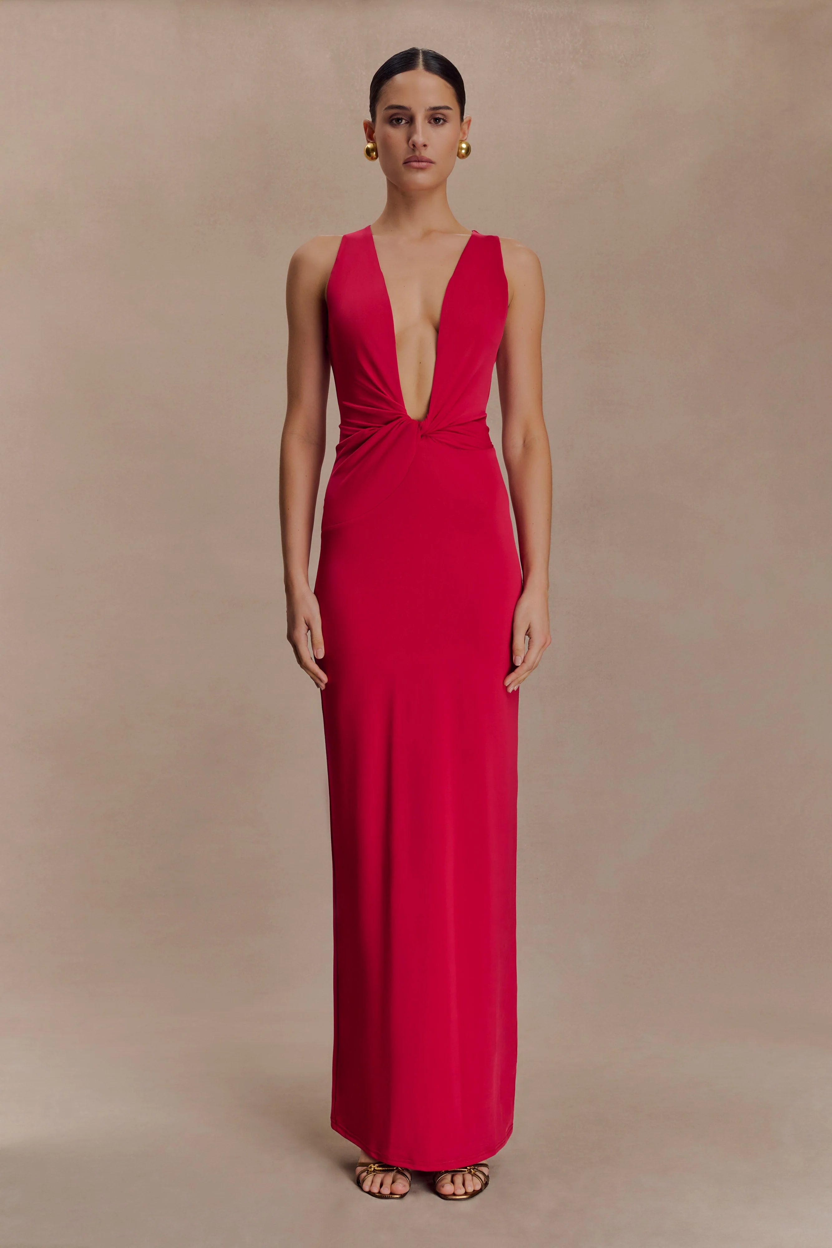 Stella Draped Slinky Maxi Dress Fuchsia Pink