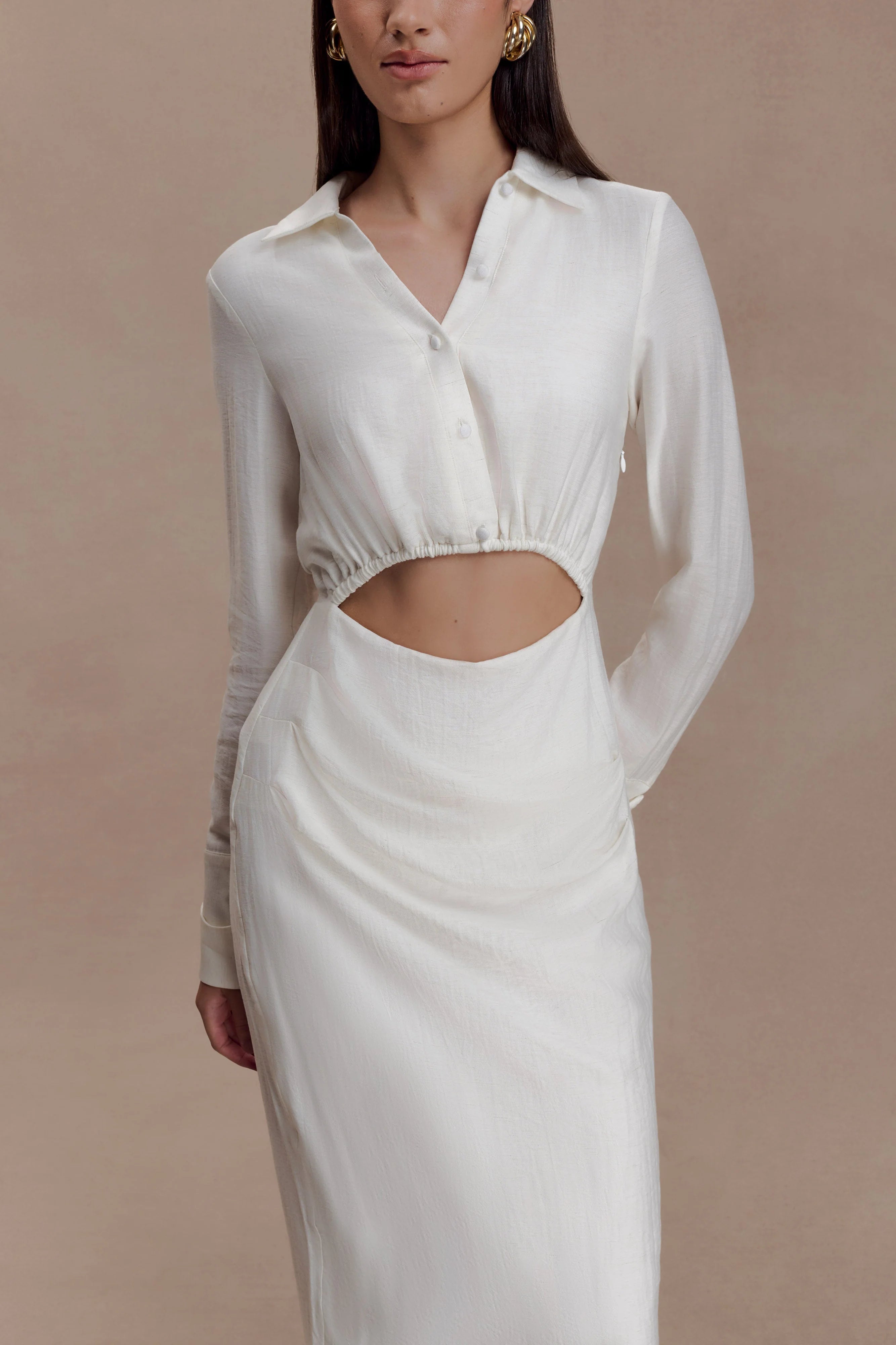 Cecilie Cut Out Shirt Midi Dress White