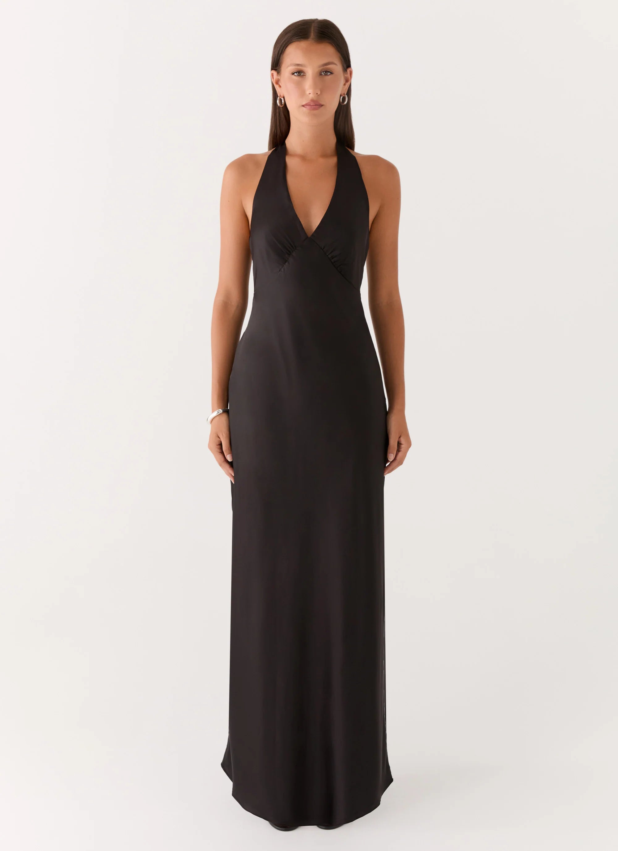 Heavy Hearted Satin Maxi Dress Black