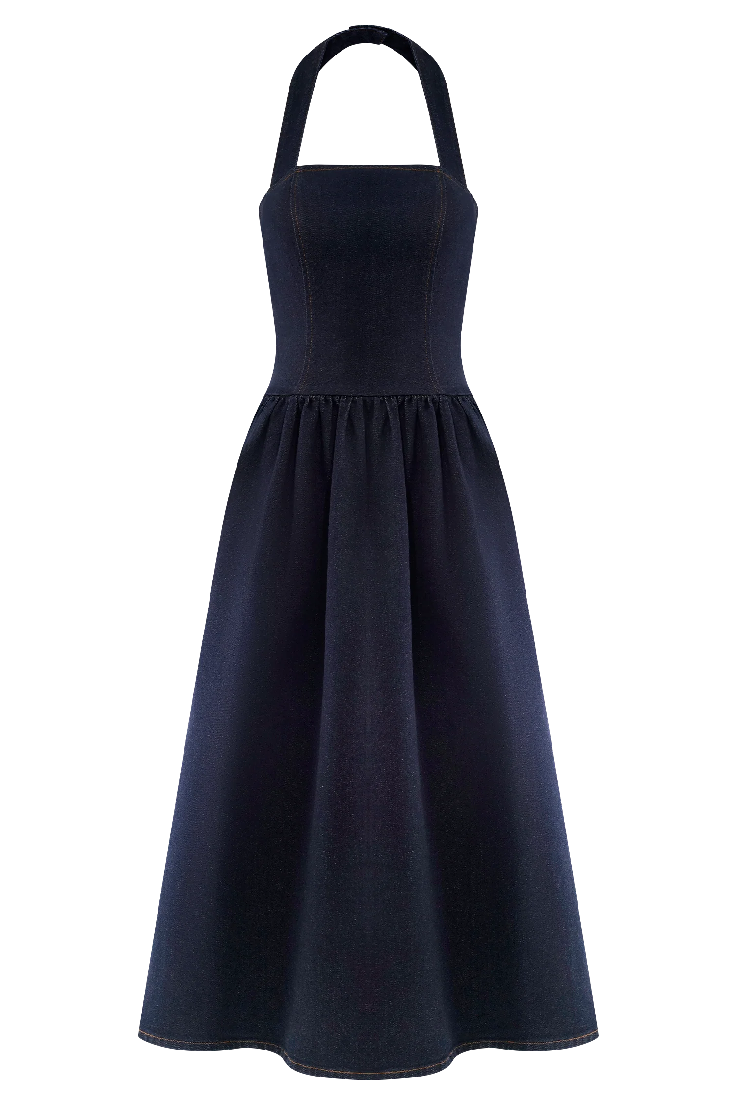 Caroline Denim Halter Midi Dress Indigo Blue