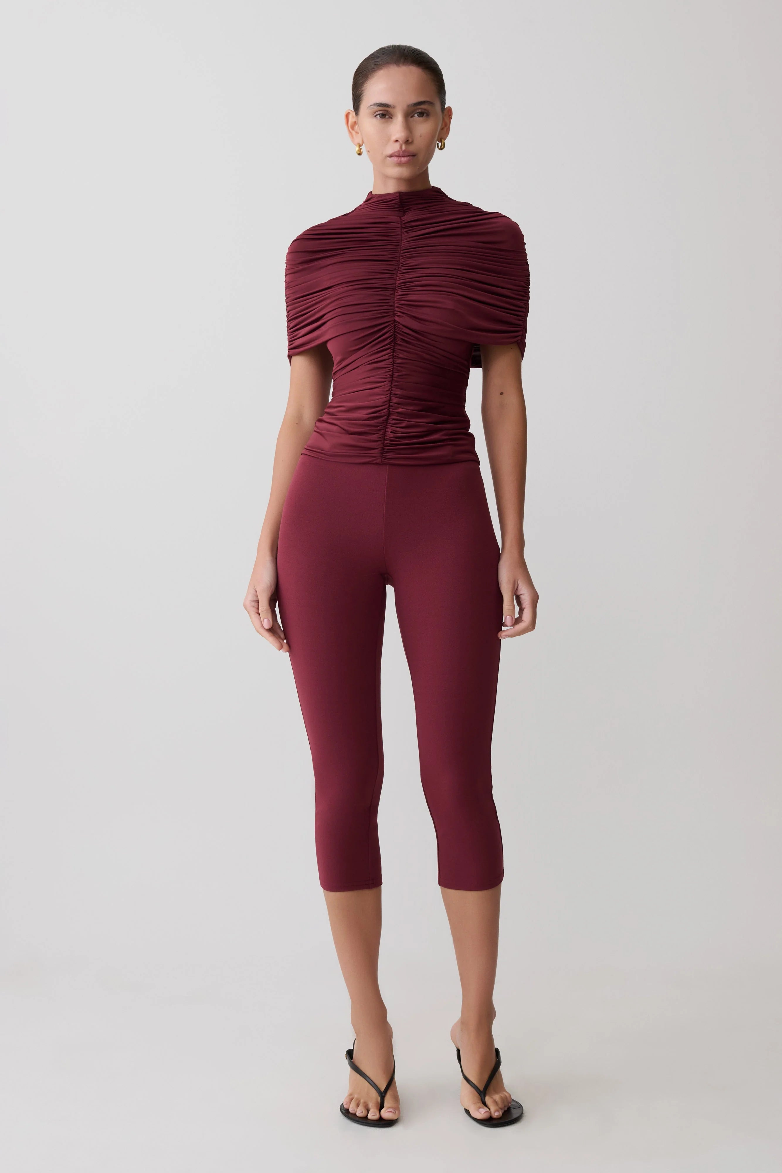 Blanca Stretch Crepe Capri Pants Mahogany