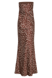 Claudette Strapless Satin Maxi Dress - Brown Polka Dot Print