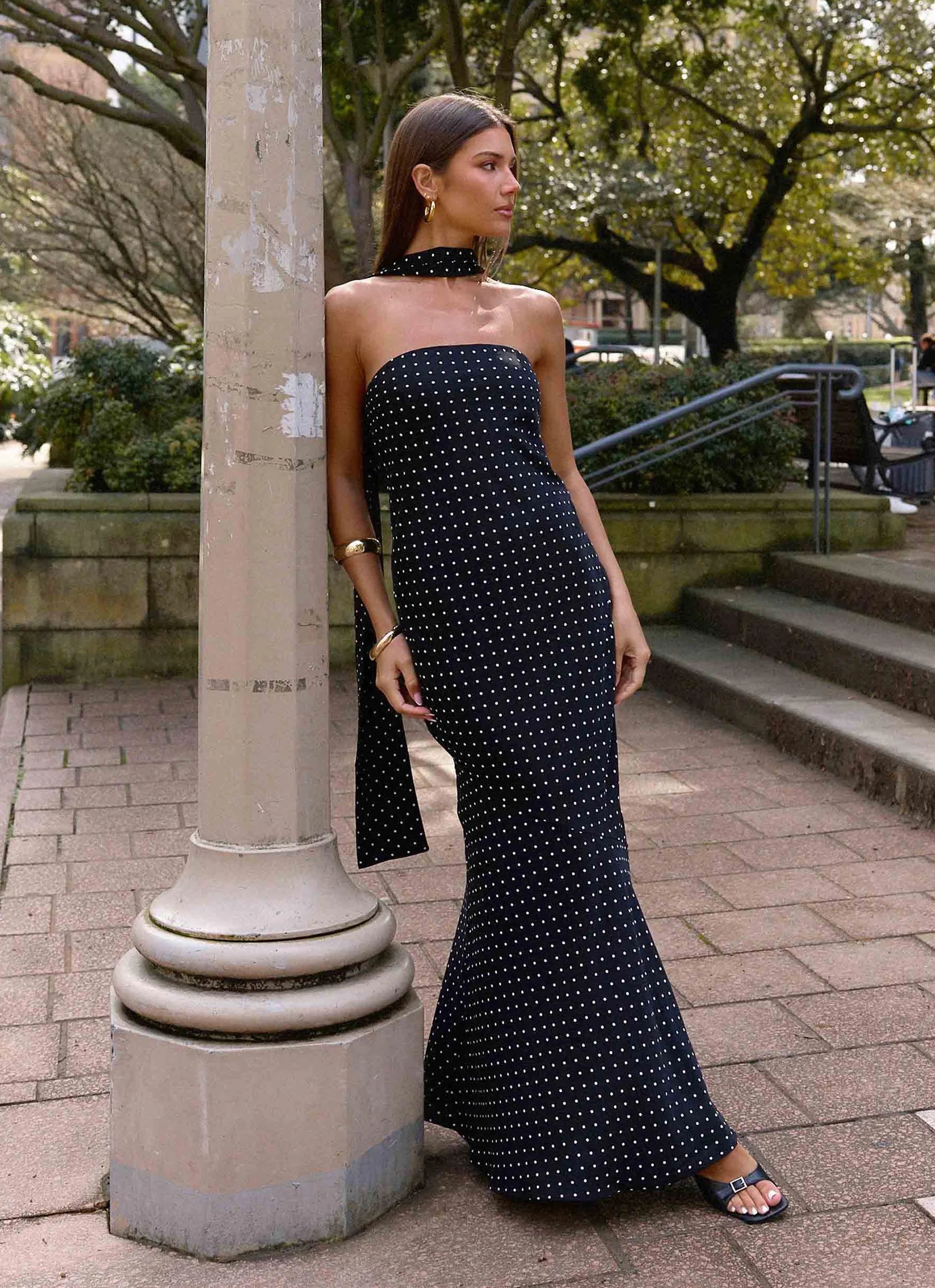 Under The Pagoda Maxi Dress Black Polkadot