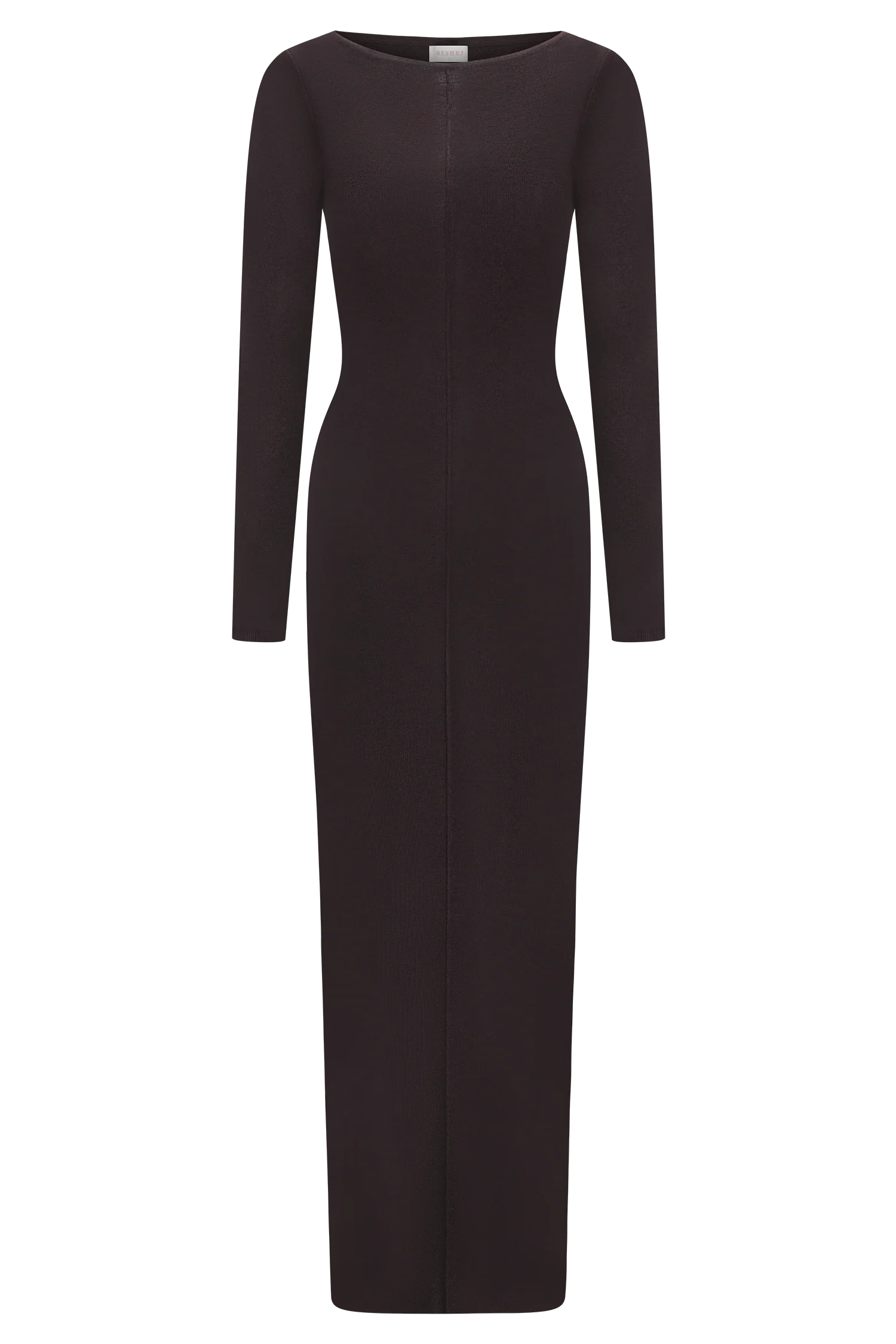 Cleona Merino Wool Ribbed Long Sleeve Maxi Dress Deep Chocolate