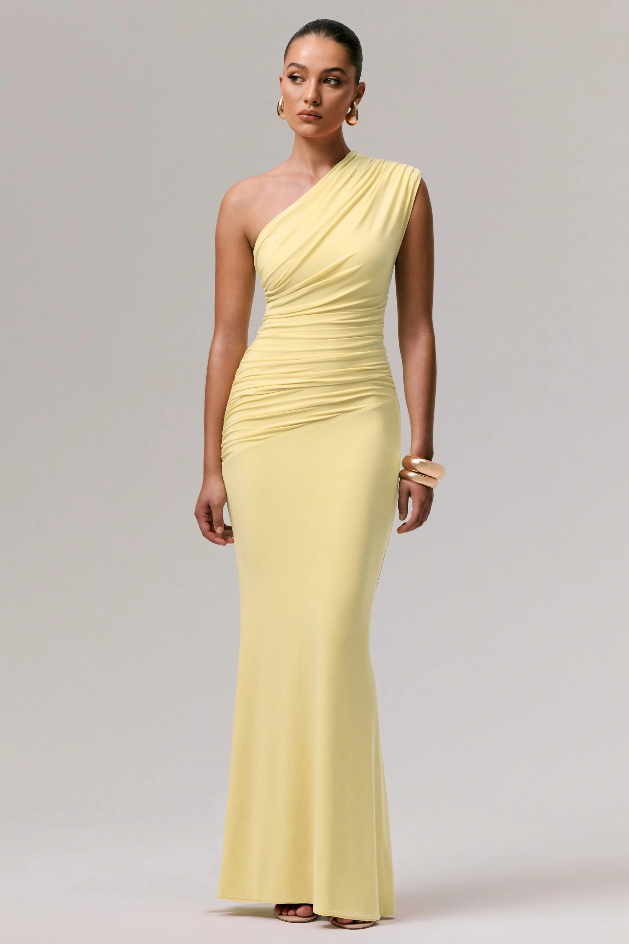 Mardi Lemon Asymmetric Maxi Dress With Ruching