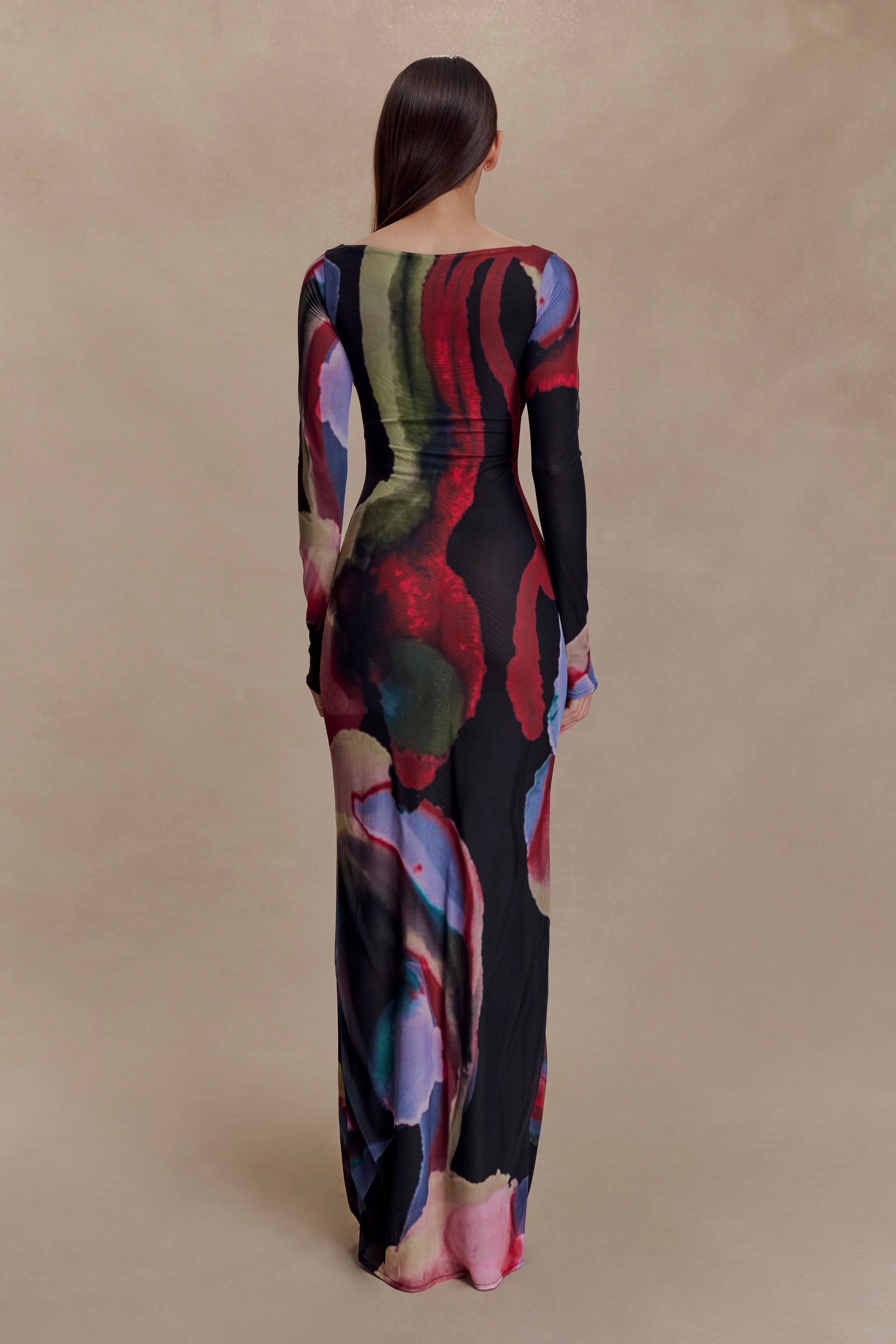 Soraya Long Sleeve Mesh Maxi Dress Multi Fluid Reverie Print