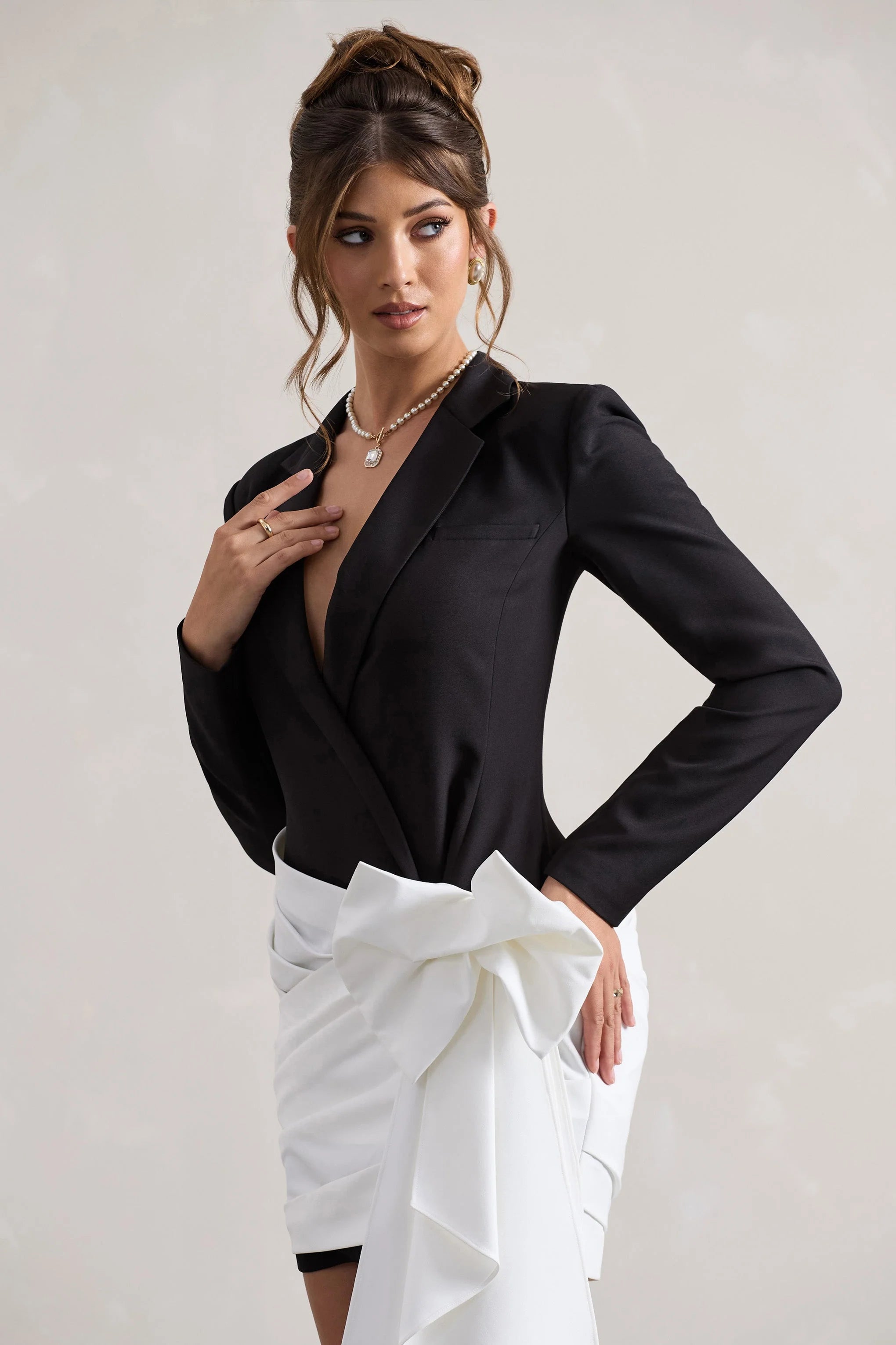 Capital Black Tailored Blazer Mini Dress With Side Drape