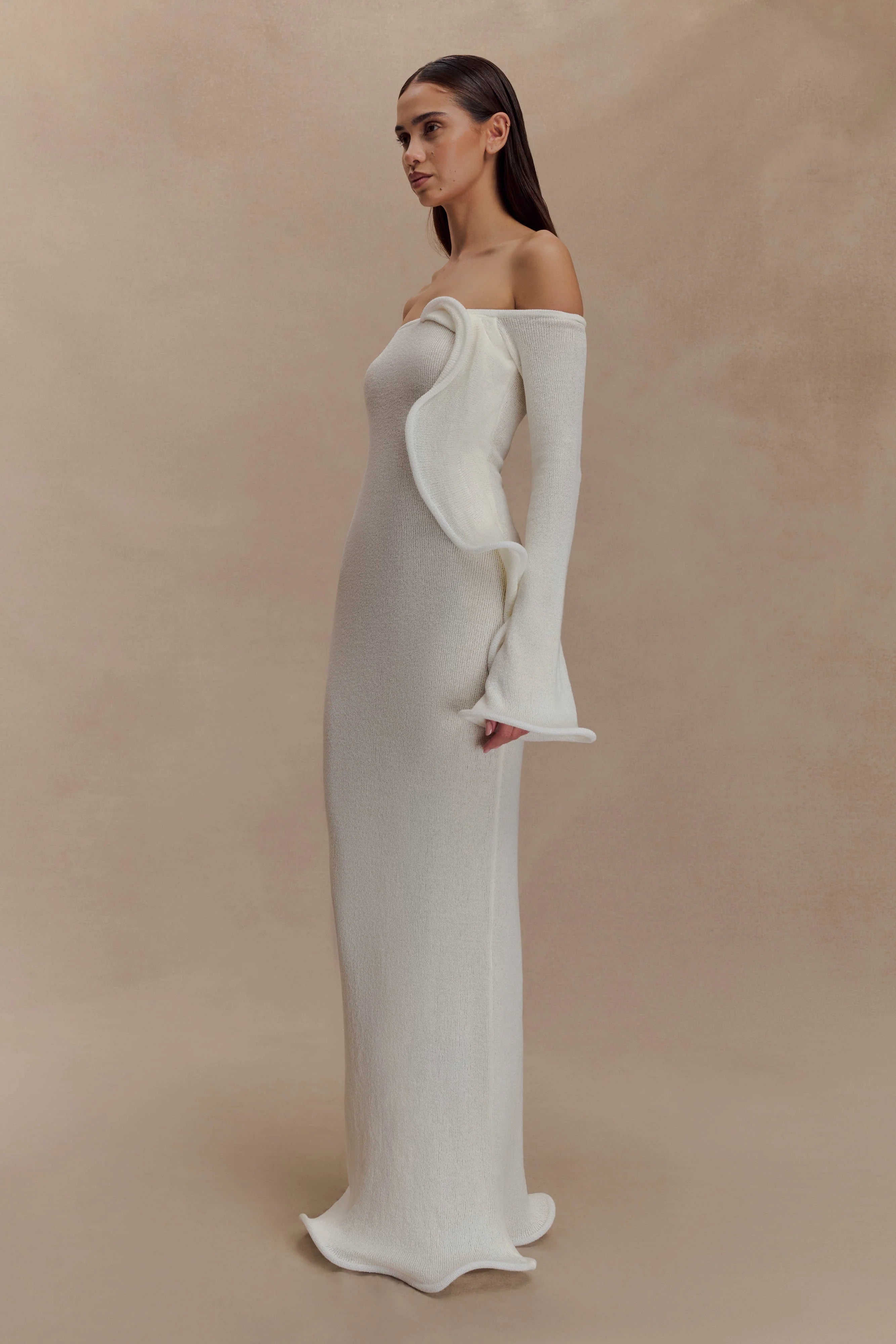 Sandrine Off Shoulder Knit Maxi Dress White