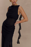 Daria Draped Chiffon Maxi Dress - Black