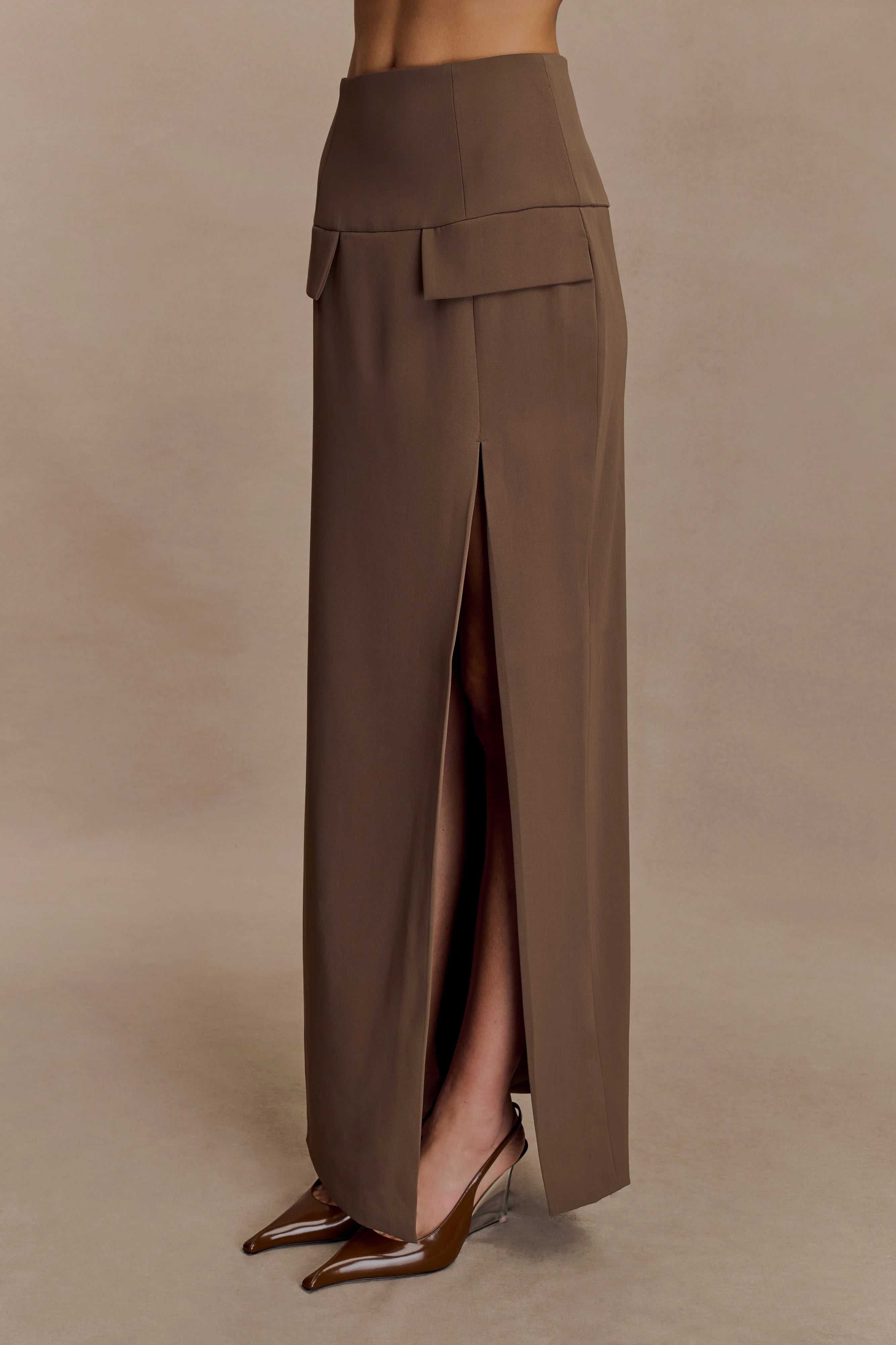 Cassie Column Maxi Skirt Cacao Brown