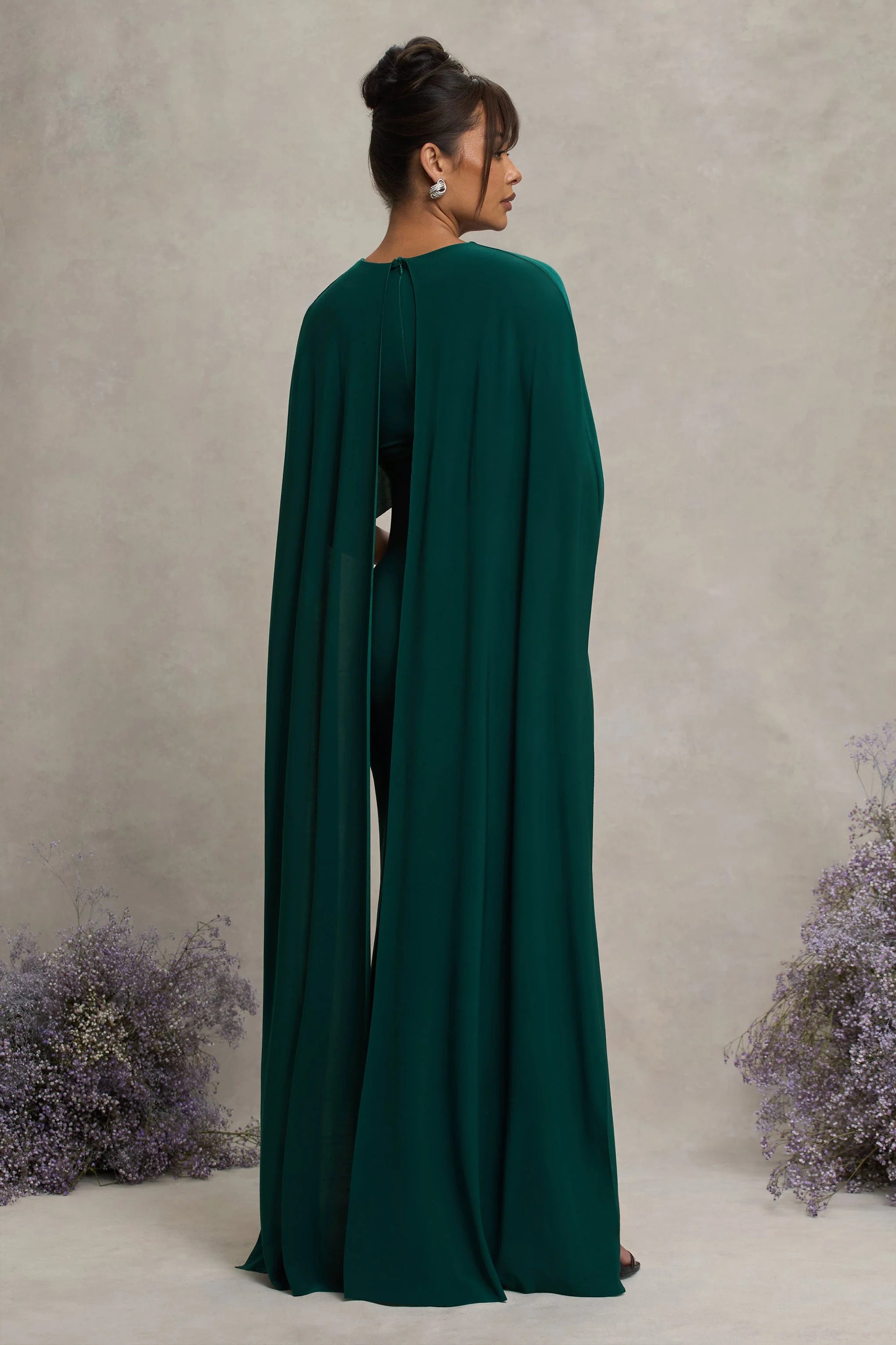 Padma Bottle Green Draped Maternity Maxi Dress With Cape Sleeves