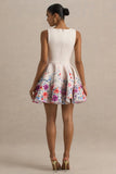 Gemstone Light Pink Floral Print Square Neck Skater Mini Dress