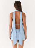 Alicia Satin Halter Mini Dress Pale Blue