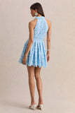 Milly Powder Blue Lace Halter Neck Mini Dress
