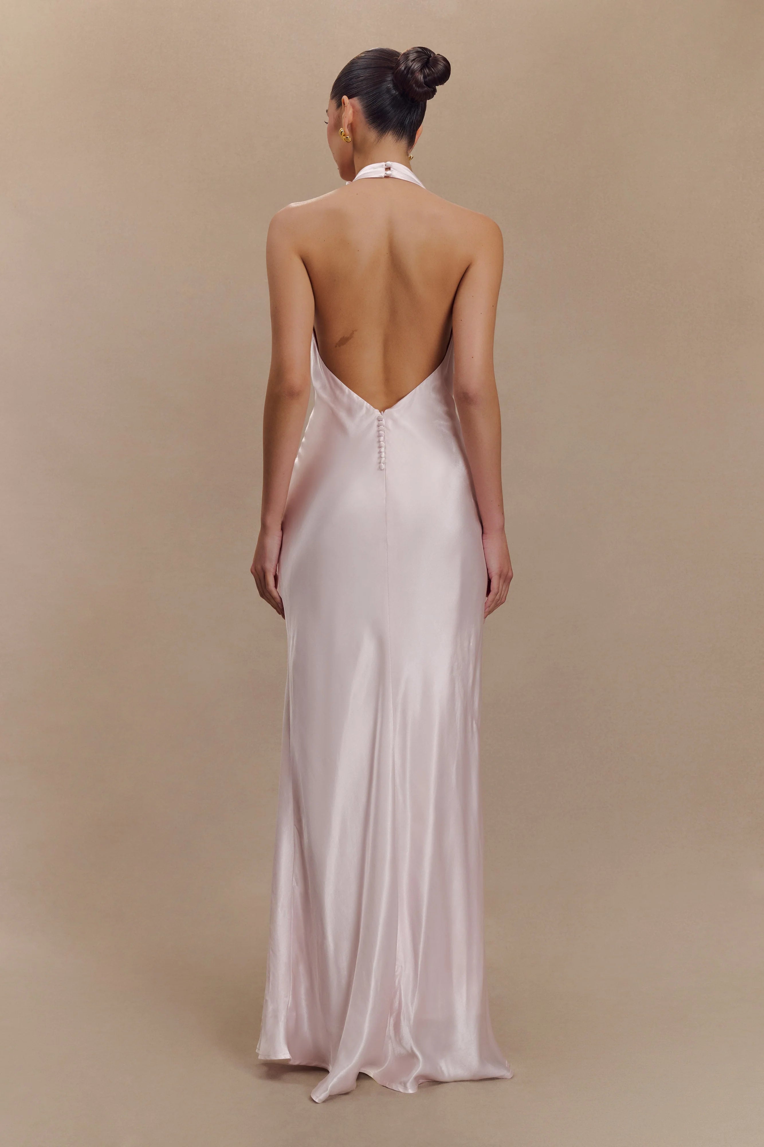 Esther Iridescent Satin Cowl Maxi Dress Pale Pink