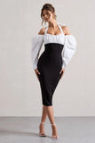 Couture Client Black Halter Neck Puff Sleeve Midi Dress