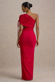 Trance Red Asymmetric Maxi Dress With Split