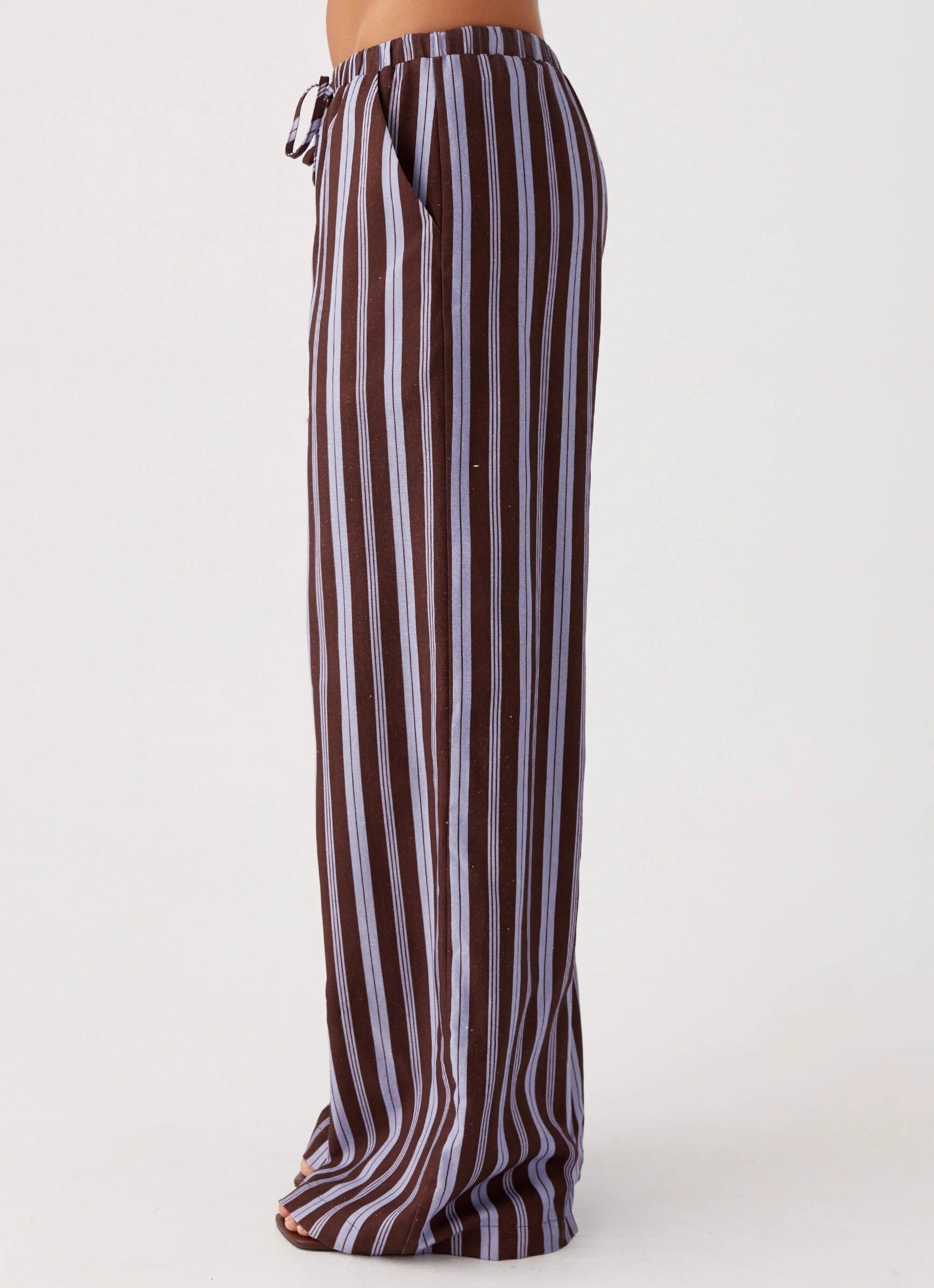Fresh Face Linen Pants Purple Brown Stripe