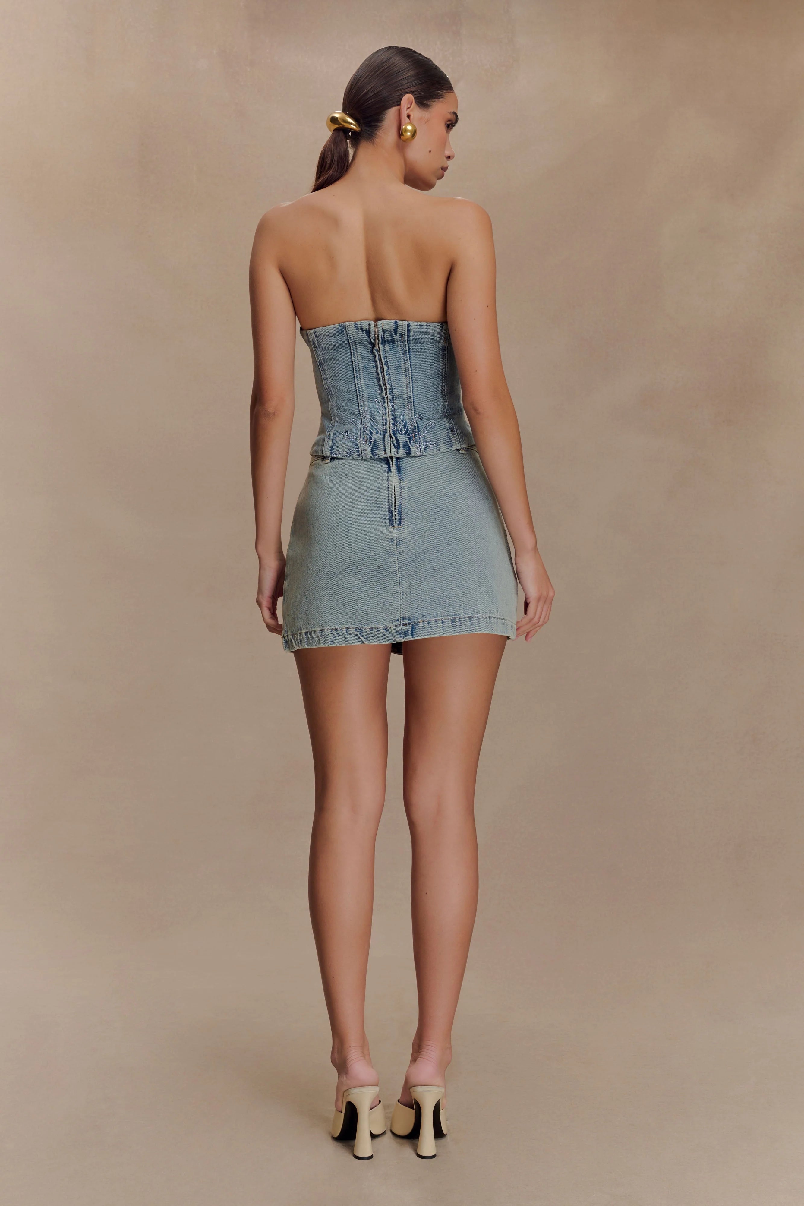 Alessia Embroidered Denim Mini Skirt Light Vintage