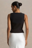Priscilla Black Plunge Neck Tailored Waistcoat