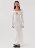 Crystal Cascade Knit Maxi Dress White