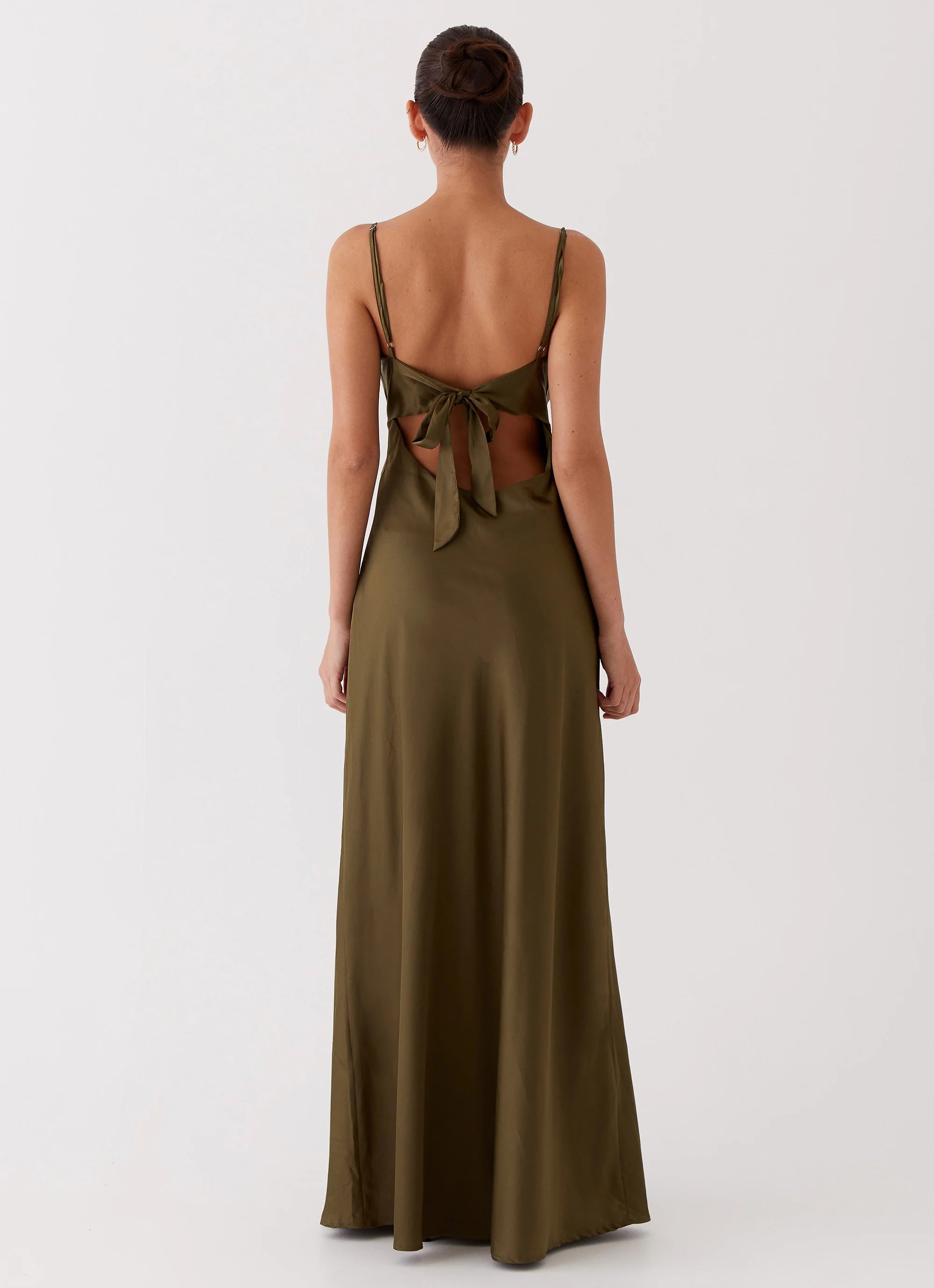 Flora Satin Maxi Dress Khaki