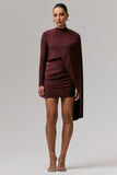 Celeste Burgundy Long Sleeve Mini Dress With Cape Sleeve