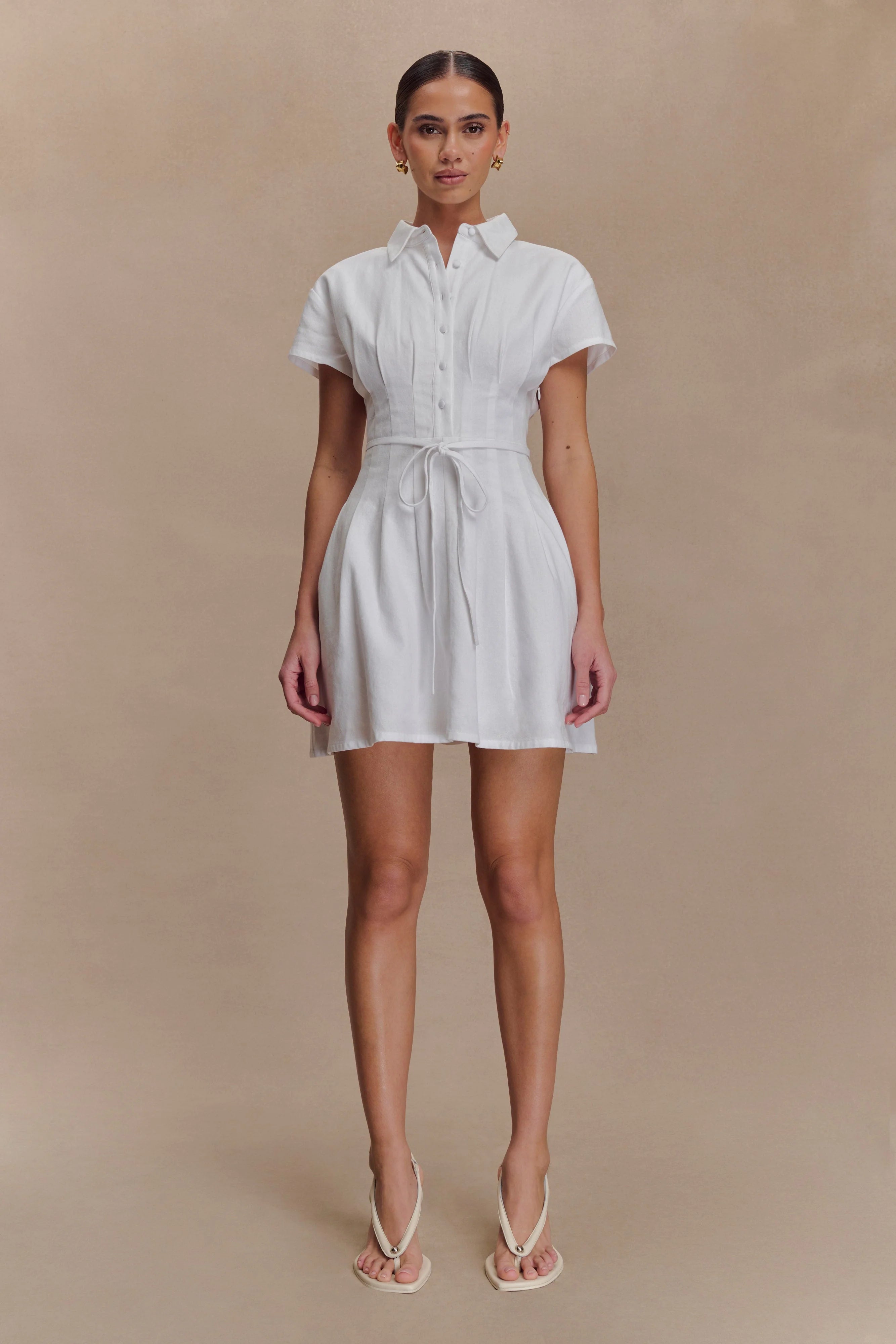 Aysha Buttoned Linen Mini Dress White