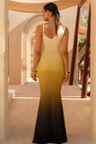 Casey Yellow Ombre Print Asymmetric Neckline Cowl Maxi Dress