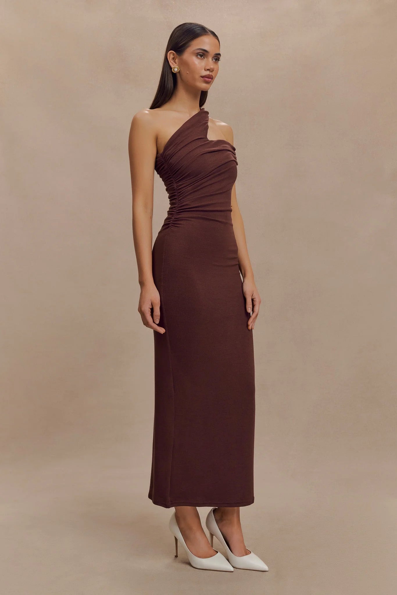 Anastasia One Shoulder Modal Midi Dress Mahogany