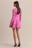 Morina Pink Lace Crew Neck Mini Dress