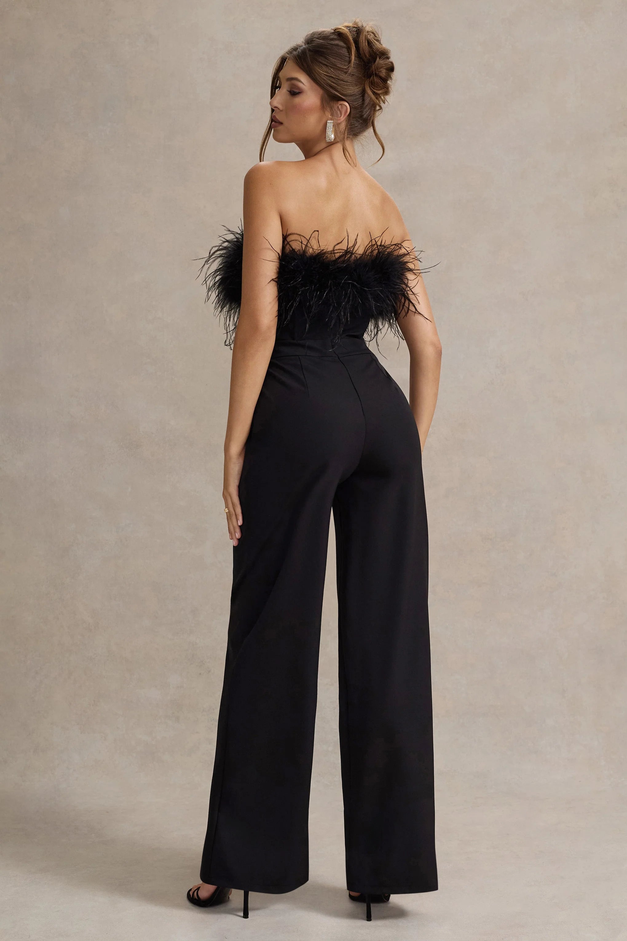 Delta Black Feather Bandeau Wide Leg Jumpsuit