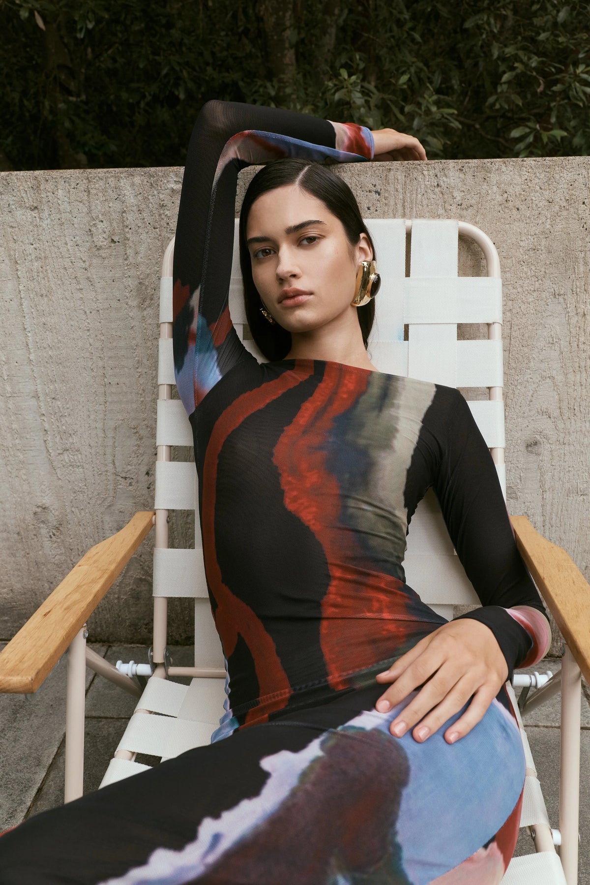 Soraya Long Sleeve Mesh Maxi Dress Multi Fluid Reverie Print