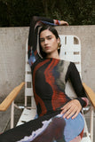 Soraya Long Sleeve Mesh Maxi Dress Multi Fluid Reverie Print