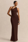 Delisse Brown Asymmetric Neck Maxi Dress
