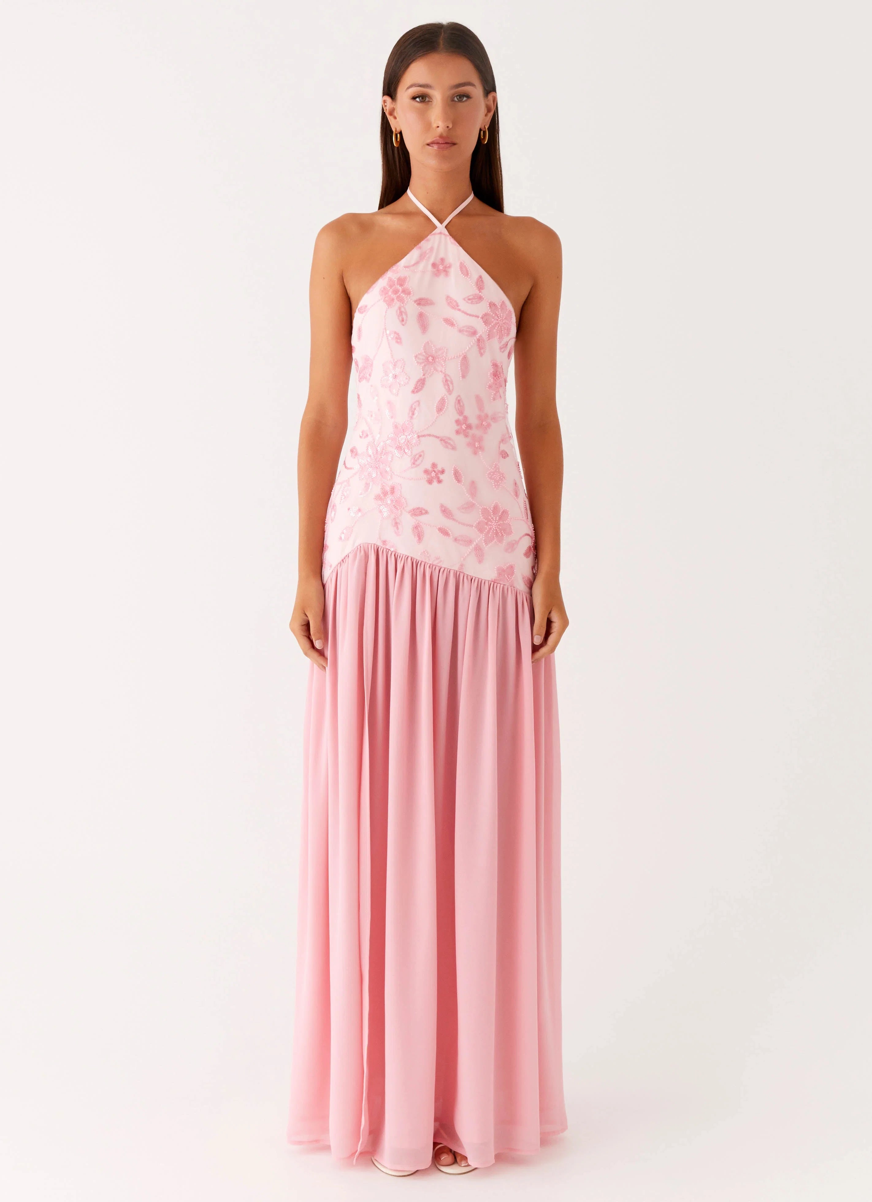 Janelle Beaded Maxi Dress Pink