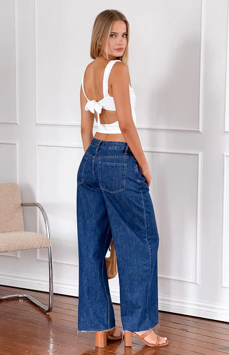Shes Yours Dark Wash Denim Wide Leg Boyfriend Jeans