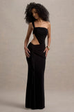 Giovanna Black Asymmetric Maxi Dress With Wrap Skirt